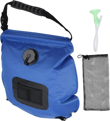 Outdoor 20L Solar Power Shower Bag, Camping Portable Sun Heated Bath Bag with Shower Head, 20L Capacity for 8 Minute Shower, Includes Thermometer and Mesh Storage Bag, Ideal