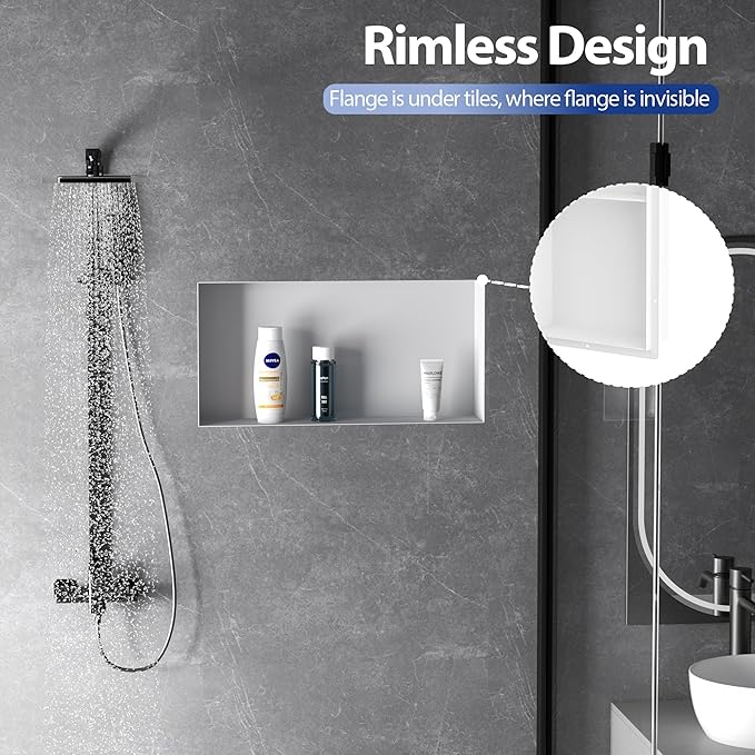 Stainless Steel Shower Niche 24" X 12", No Tile Needed Wall Niche Shower, Recessed Shower Shelf for Bathroom Storage, Matte White