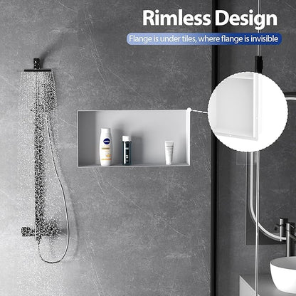 Stainless Steel Shower Niche 24" X 12", No Tile Needed Wall Niche Shower, Recessed Shower Shelf for Bathroom Storage, Matte White