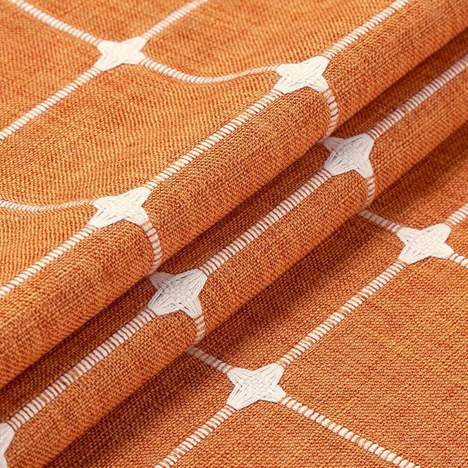 MitoVilla Orange Boho Extra Long Shower Curtain 72 x 84, Modern Farmhouse 84 inch XL Polyester Linen Texture Tassel Fabric Shower Curtain Set with Hooks for Cottagecore Country Bathroom Decor