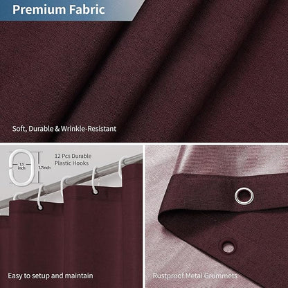 2-in-1 Waterproof Fabric Shower Curtain or Liner,Linen Textured,Breathable TPU & Washable Bathroom Shower Curtain Set with 12 Plastic Hooks,Modern,72"x72" Burgundy