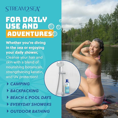 Non Toxic Shampoo and Conditioner, Body Wash 3 in 1 for Swim - Reef Safe Swimmers Shampoo for Men, Women or Kids - All Natural Organic Shampoo and Conditioner Set with Biodegradable Soap for Camping
