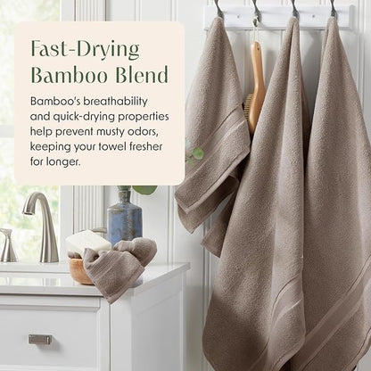 Springtree Home Luxury Bamboo Rayon Bath Towel Set of 4 | 35% Bamboo Rayon - 65% Cotton | Absorbent Quick-Dry Towels for Bathroom | Oeko-TEX Standard 100 Cotton | Cobblestone