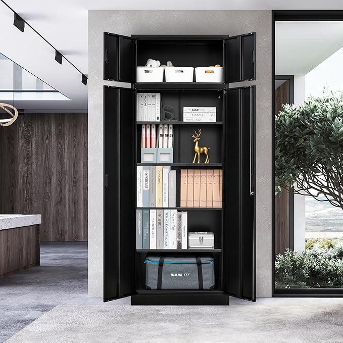 Metal Storage Cabinet, 87 Inch Tall Metal Storage Cabinet with Doors and Shelves, Pantry Cabinets for Kitchen Storage, Garage Cabinet for Living, Dining Room, Assemble Required.