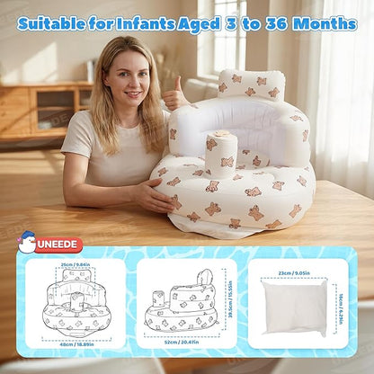 UNEEDE Inflatable Baby Seat for 3 Months & Up, Infant Floor Chair for Sitting Up with Built in Air Pump, Lightweight Travel Baby Bath Seat for Home, Camping, Beach & Outdoor