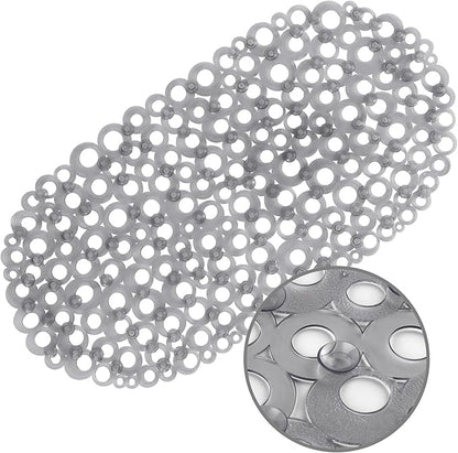 WELTRXE Oval Bathtub Mat Non Slip, Grey Bubbles Bath Mats for Tub, Shower Mat with Drain Holes, Suction Cups, Machine Washable Bath Tub Mat, BPA, Latex, Phthalate Free for Bathroom, 27 x 14 Inch