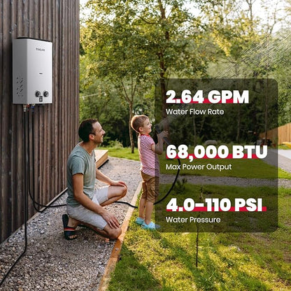 GASLAND Goshower 2.64GPM Outdoor Propane Tankless Water Heater 10L, Compact Portable Hot Water heater with Pump & Pipe Strainer for Off Grid, Portable Camping Water Heater, 68,000 BTU, G10 Pro