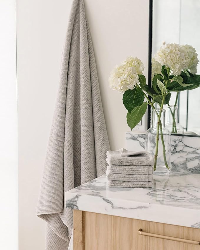 Cozy Earth Ribbed Bath Sheet Set - 60% Cotton 40% Viscose from Bamboo Bath Sheets - Soft & Absorbent Textured Ribbed Pattern - 2 Pack Light Grey