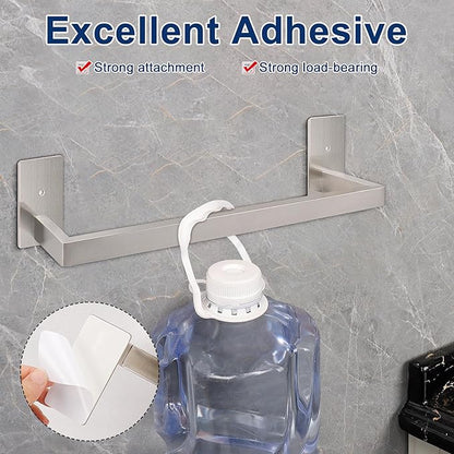 NearMoon Self Adhesive Bathroom Towel Bar, Stainless Steel Square Bath Wall Shelf Rack Hanging Towel Stick On Sticky Hanger Contemporary Style, Towel Rack Wall Mounted (16 Inch, Brushed Nickel)