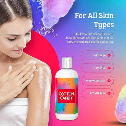 Home Spa Gift 10oz Deep Moisturizing Fragrance Body Lotion & 8 oz. Fine Fragrance Body Mist Set Luxury Self-Care Combo for Women and Girls (Cotton Candy)