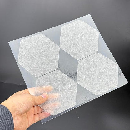 S&X 24 Pcs Anti Slip Shower Stickers (Large 4.7" Hexagon), Oversized Non Slip Bathtub Stickers with Scraper, Invisible Clear High Traction Grit Safety Bath Decals for Tub Floor, Pools, Stairs