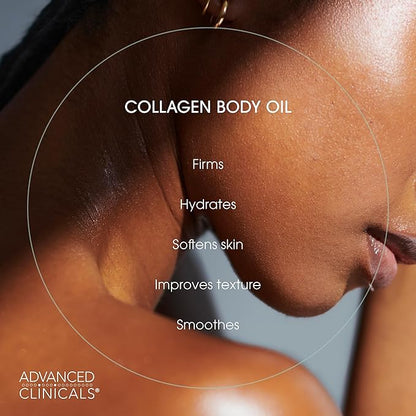 Advanced Clinicals Collagen Peptides Firming Body Lotion Face Cream + Collagen Body Oil Moisturizer 2PC Skin Care Set For Women & Men | Skin Tightening Dry Skin Moisturizing Cream & Massage Oil, 2PC