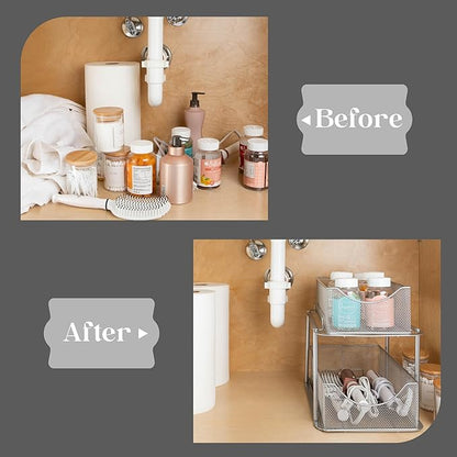 Sorbus 2 Sets of 2 Tier Metal Under Sink Organizer for Bathroom, Kitchen, Strong Steel Mesh Sliding Drawers for Under Sink, Under Cabinet, Closet, Kitchen, Pantry, Bathroom Organizers and Storage