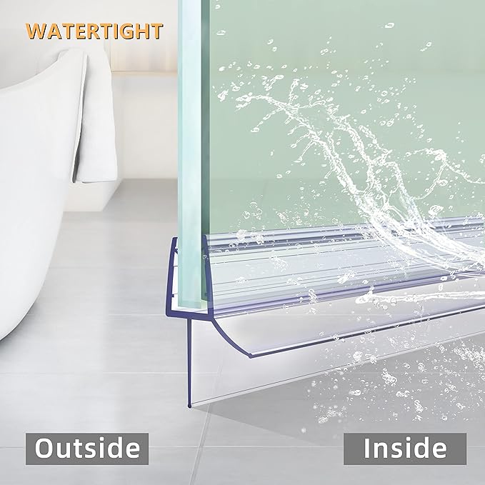 Frameless Ultra Clear Shower Door Bottom Seal 3/8"(10mm) Thick 36"(914mm) Long 2 Pack,Soft Bathroom Door Sweep Rubber Clip,Glass Shower Door Seal Strip Stop Shower Leaks,Fit for Doors Windows
