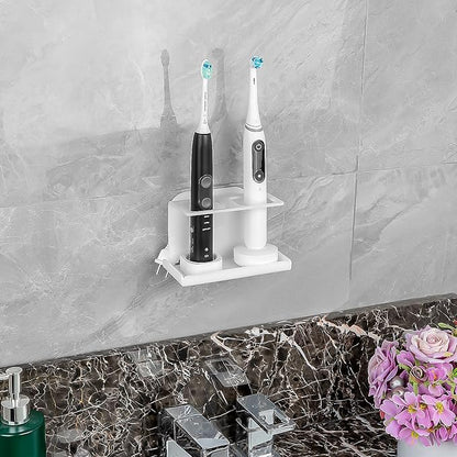 Electric Toothbrush Holder Wall Mounted, Electric Toothbrush Cord Organizer Holds 2 Chargers, Self Adhesive Electric Toothbrush Stand for Bathroom, Medicine Cabinet, Dorm(White)