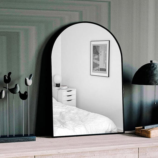 HARRITPURE Wall Mounted Mirror Arch Mirror for Bathroom,Vanity Mirror Aluminum Alloy Metal Frame Home Decor for Bathroom Bedroom Living Room Entryway (Black-2Pcs, 20“*30”)