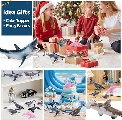10PCS 5-6" Sea Animal Toys for Toddlers, Bath Ocean Animal Whale Shark Figurines Toys for Kids, Cake Toppers Birthday Party Favors & Gifts for Boys & Girls