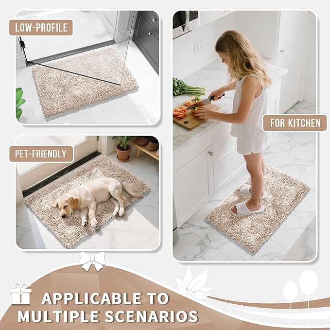 Yimobra Large Bathroom Rug Non Slip 36x24 Inch, Extra Thick Soft Absorbent Chenille Bath Mat, Machine Washable Quick Dry Bath Rugs for Bathroom Floor, Tub and Shower, Home Decor Accessories, Khaki