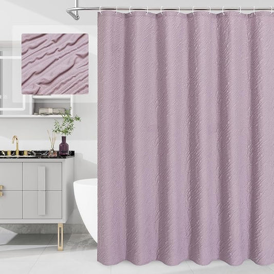 MitoVilla Lavender Shower Curtain, Farmhouse Waves Fabric Shower Curtains for Modern Hotel Bathroom Decor, 3D Geometric Embossed Textured, Waterproof & Wrinkle Resistant, 72 x 72