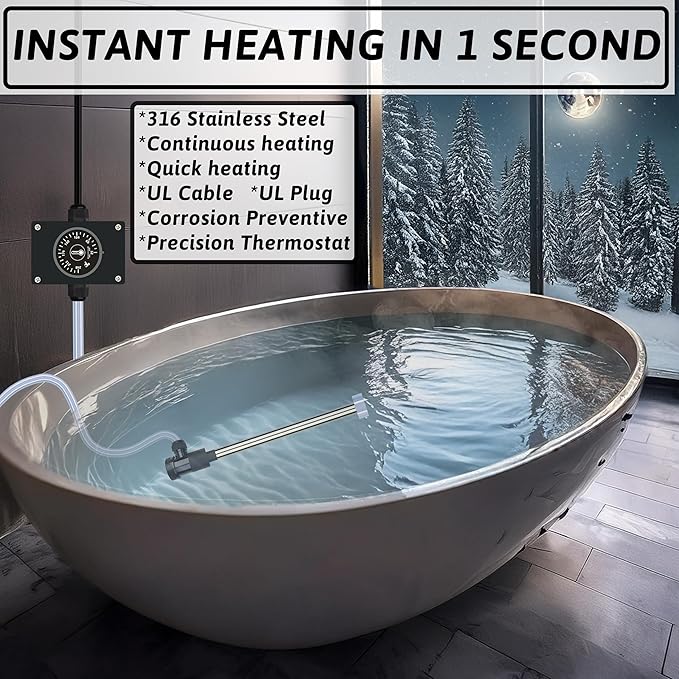 3000W 240V Immersion Water Heater Bathtub & Pool Portable Electric Submersible Water Heater with Temp Control for spa tub, Baptistry, Bathtubs, inflatable pool, above ground pool & Hot Tub