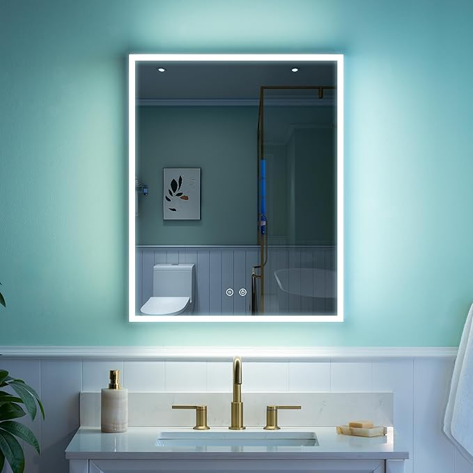 WELLFOR 24" X 30" Medicine Cabinet With Lights, 3X Magnification, Anti-Fog Mirrored Cabinet, Bathroom Vanity With Outlets & USB Ports, Left Opening Door