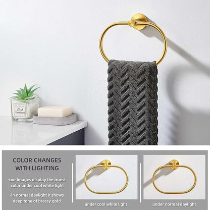 Angle Simple Towel Ring Brassy Gold, SUS 304 Stainless Steel Swivel Hand Towel Holder for Bathroom Wall Mount