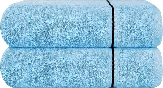 MyOwn Cotton 2 Pack Oversized Bath Towel Set 28x55 inches, Large Bath Towels, Ultra Absorbant Compact Quickdry & Lightweight Towel, Ideal for Gym Travel Camp Pool - Sky Blue