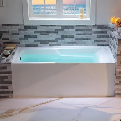 WOODBRIDGE 54" Acrylic Rectangular Alcove Soaking Bathtub in White with Left Drain, Matte Black pop-UP Drain Included BA5430L