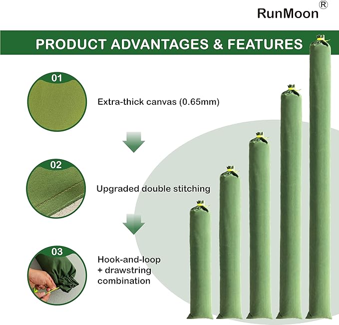 Upgraded Extra-Thick Reusable Flood Sandbags - Double-Stitched Canvas, Leak-Proof Closure | Multiple Sizes (3ft-10ft) for Water Barrier & Flood Protection (8ft (Upgraded) 10-Pack)