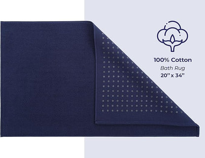American Soft Linen Bath Rug, 20 in 34 in 100% Cotton Bath Mats Rugs for Bathroom, Slip Reducer Washable Shaggy Form Area Rugs, Navy Blue Bath Rug