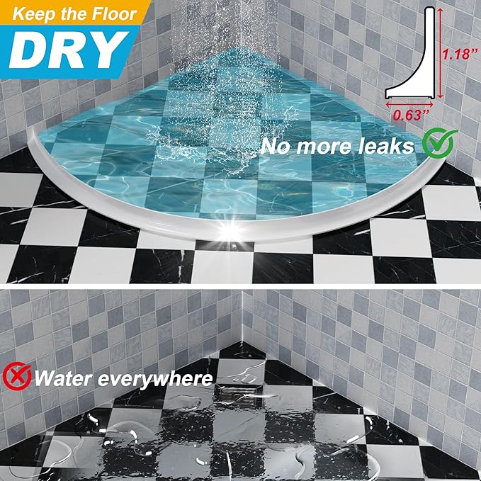 98" Shower Threshold Water Dam Silicone Shower Water Guard Collapsible Shower Door Bottom Seal Shower Splash Guard for Wet and Dry Separation