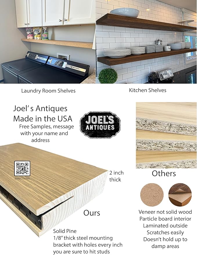 joelsantiques 30 Inch Wooden Floating Shelves for Wall - 30x10x2 in - Made of Natural Wood - Long Heavy Duty Rustic Wall Shelves for Bedroom - Perfect for Living Room, Kitchen - Mocha