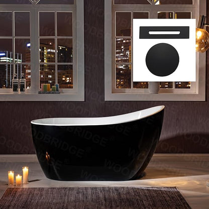 WOODBRIDGE 54" Freestanding White Acylic Soaking Bathtub with Matte Black Drain and Overflow,Black,B1807-MB