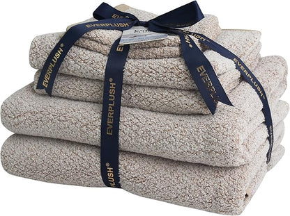 Everplush Diamond Jacquard 6 Pieces Bath Towel Set, Luxury Super Soft Oversized everplush Towels, Highly Absorbent everplush Diamond Jacquard Quick Dry Bath Towel for Bathroom Brown Towels