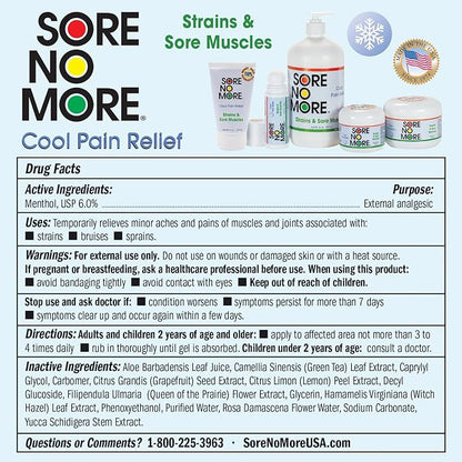 Sore No More Cool Relieving Gel for Aches & Pains in Muscles & Joints associated with Strains, Bruises & Sprains | Absorbs Quickly with a Refreshing Lemon Aroma | 4 oz Jar