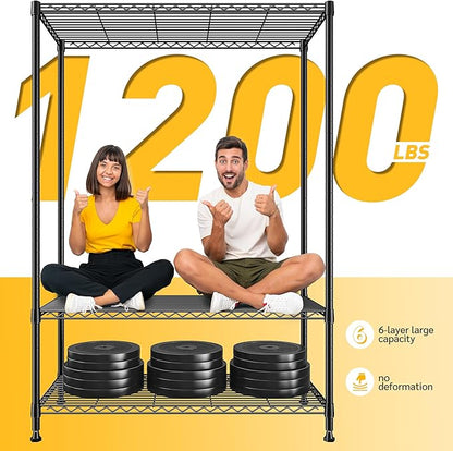 REIBII 75''H Storage Shelves Metal Shelving Unit, 6 Tier Wire Shelving for Pantry Shelves Adjustable 1200LBS Garage Shelving Heavy Duty Storage Rack for Kitchen Garage, 35.4''W*75''H*15.7" D