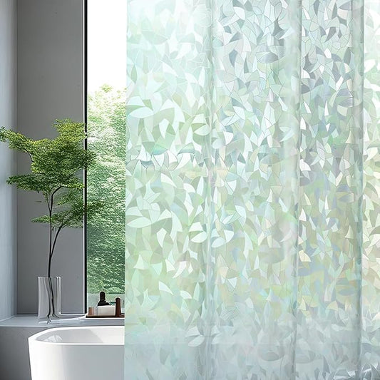 AooHome 84 Inch Long Shower Curtain Liner - EVA 3D Decals Stained Glass Pattern Design Bathroom Shower Curtain with Hooks, 5 Bottom Magnets, Heavy Duty, Water Repellent, Semi Transparent, 72x84 Inch