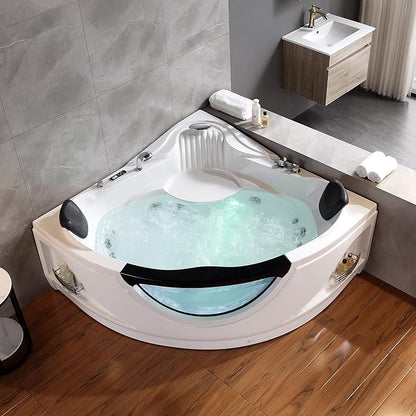 Empava 2 Person Whirlpool Bathtub,Corner Jetted Bathtub with Heater,Corner Jetted Tub with Light,Spa Bath tub with 10 Jets,Hydro Massage Tub with Chromatherapy,ETL Certified