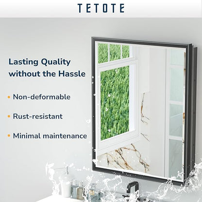 TETOTE 48x30 Inch Medicine Cabinet with Mirror Black Framed Bathroom Aluminum Framed Surface Recessed Wall-Mounted Medicine Cabinets Beveled Mirror with Storage 3 Door Modern Farmhouse