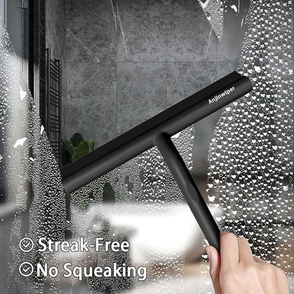 All-Purpose Shower Squeegee for Glass Doors, Shower Door Squeegee with Hook, Silicone Squeegee for Bathroom, Shower Doors, Mirrors, Tiles(Black)