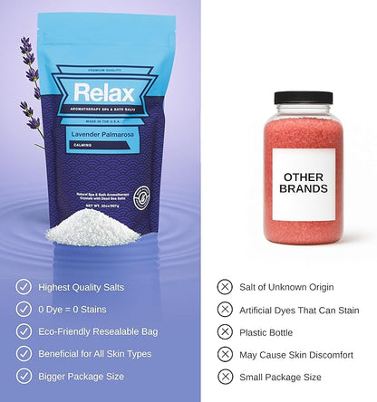 Relax Spa & Bath, Epsom & Dead Sea Salts, Aromatherapy Bath Salts for Hot Tub, Bath, or Spa, Infused with Magnesium, Lavender Palmarosa Scent