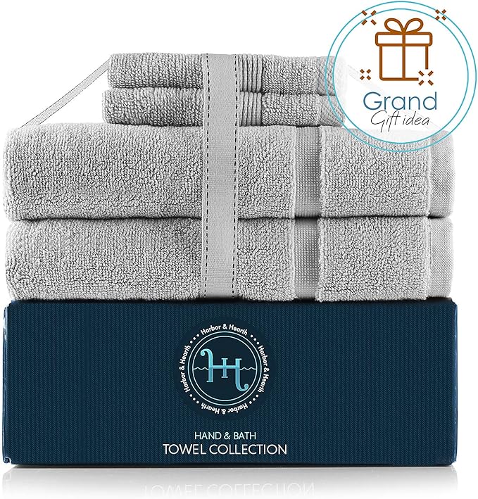 Hearth & Harbor Bath Towels - 100% Ring Spun Cotton Luxury Towels - Ultra Soft & Highly Absorbent, Bathroom Towels. Floor Mat, Charcoal Gray