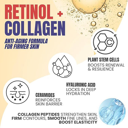Alozera Skin Firming Retinol Collagen Body Lotion with Stem Cells for Aging Skin and Wrinkles, Non-Greasy, Lightweight Moisturizer, Fragrance-Free, 16.9 oz
