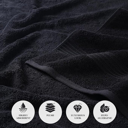 Superior Egyptian Cotton Bath Towel Set, Home Bathroom Towels, Master, Guest Bath, Decor Essentials, Quick Dry, Absorbent, Large Body Towels, Spa, Hotel, Resort, Adult, Kids, Set of 2, Black