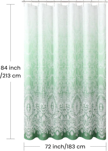 Extra Long Shower Curtain - Chantilly Lace Design, Heavyweight Polyester, Grass Green to White Ombre, 72" W x 84" H