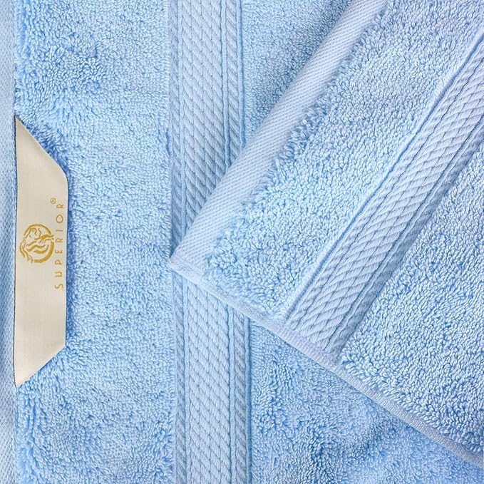Superior Egyptian Cotton Pile 8 Piece Towel Set, Includes 2 Bath, 2 Hand, 4 Face Towels/Washcloths, Ultra Soft Luxury Towels, Thick Plush Essentials, Guest Bath, Spa, Hotel Bathroom, Light Blue