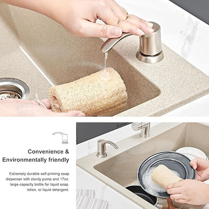 GAGALIFE Kitchen Sink Soap Dispenser with Large Bottle (Brushed Nickel), Built in Sink Soap Dispenser Refill from Top G080BN