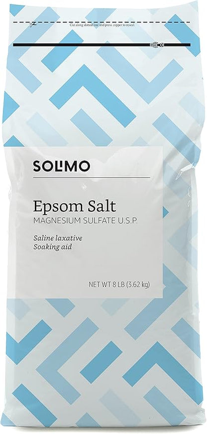 Amazon Brand - Solimo Epsom Salt Soak, Magnesium Sulfate USP, Unscented, 8 pound (Pack of 3)