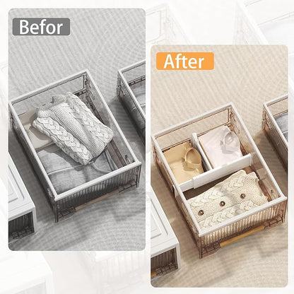 REBECAT 10 Pack Drawer Dividers for Clothes Adjustable Drawer Dividers 4" High Expandable from 15"-21" for Dresser Baby Clothes Bathroom,Bedroom Kitchen and Office Storage，White