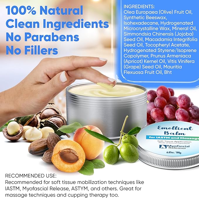 Massage Tools Emollient Balm - Natural Essential Massage Oil - Myofascial Release Tool Massage Cream for Massage Therapy - IASTM Tool Muscle Rub Ultra Strength - Gua Sha Tool Partner for Body (195g)
